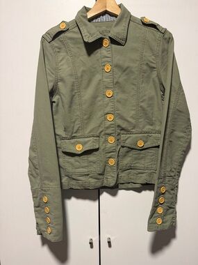 Hollister Olive Green Utility Jacket with Yellow Buttons